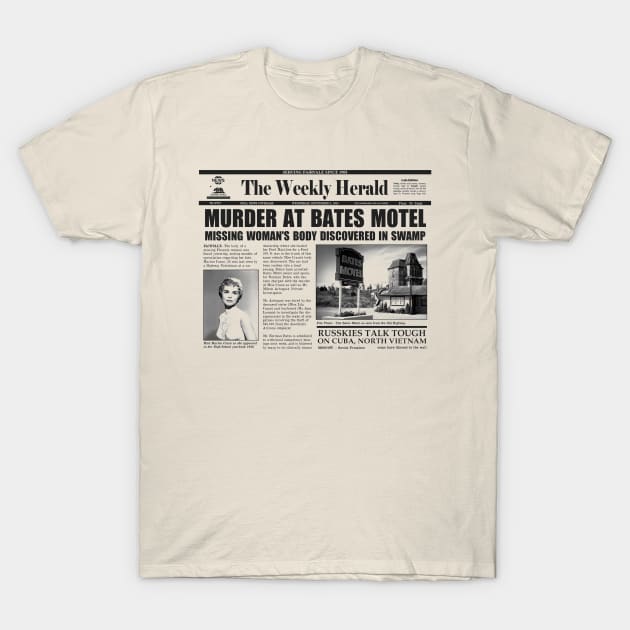 Murder at Bates Motel Newspaper T-Shirt by MonkeyKing